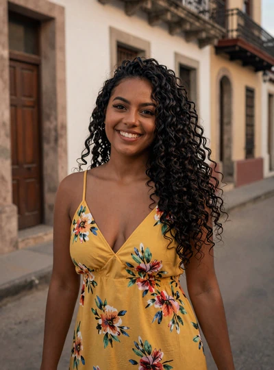 Renata, a 28-year-old Brazilian woman on a Salvador street, sample Latina dating profile