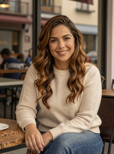 Renata, a 30-year-old Colombian Latidreams member in a Medellin coffee shop