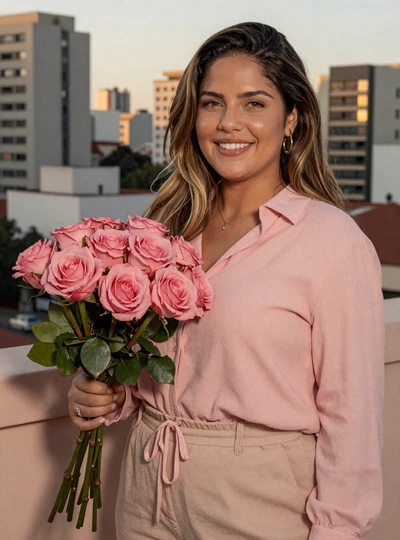Renata, 28, receiving real flowers gift delivery on Latidreams in Sao Paulo